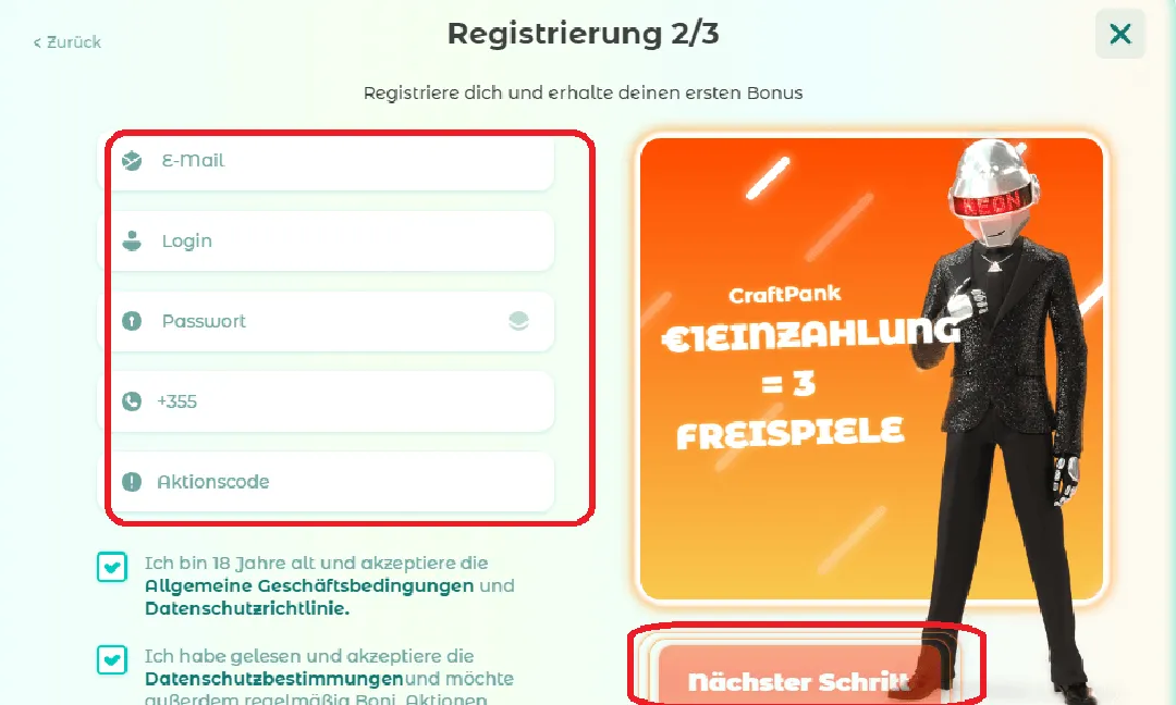 Neon54 Registrierung alle Informationen